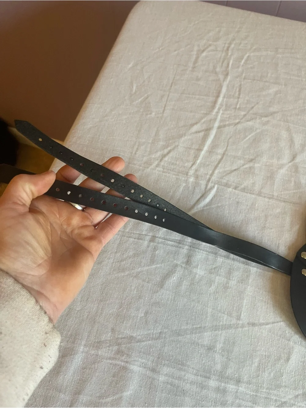 Black Faux Leather Cat-Eye Mask with Gold Stud Accents